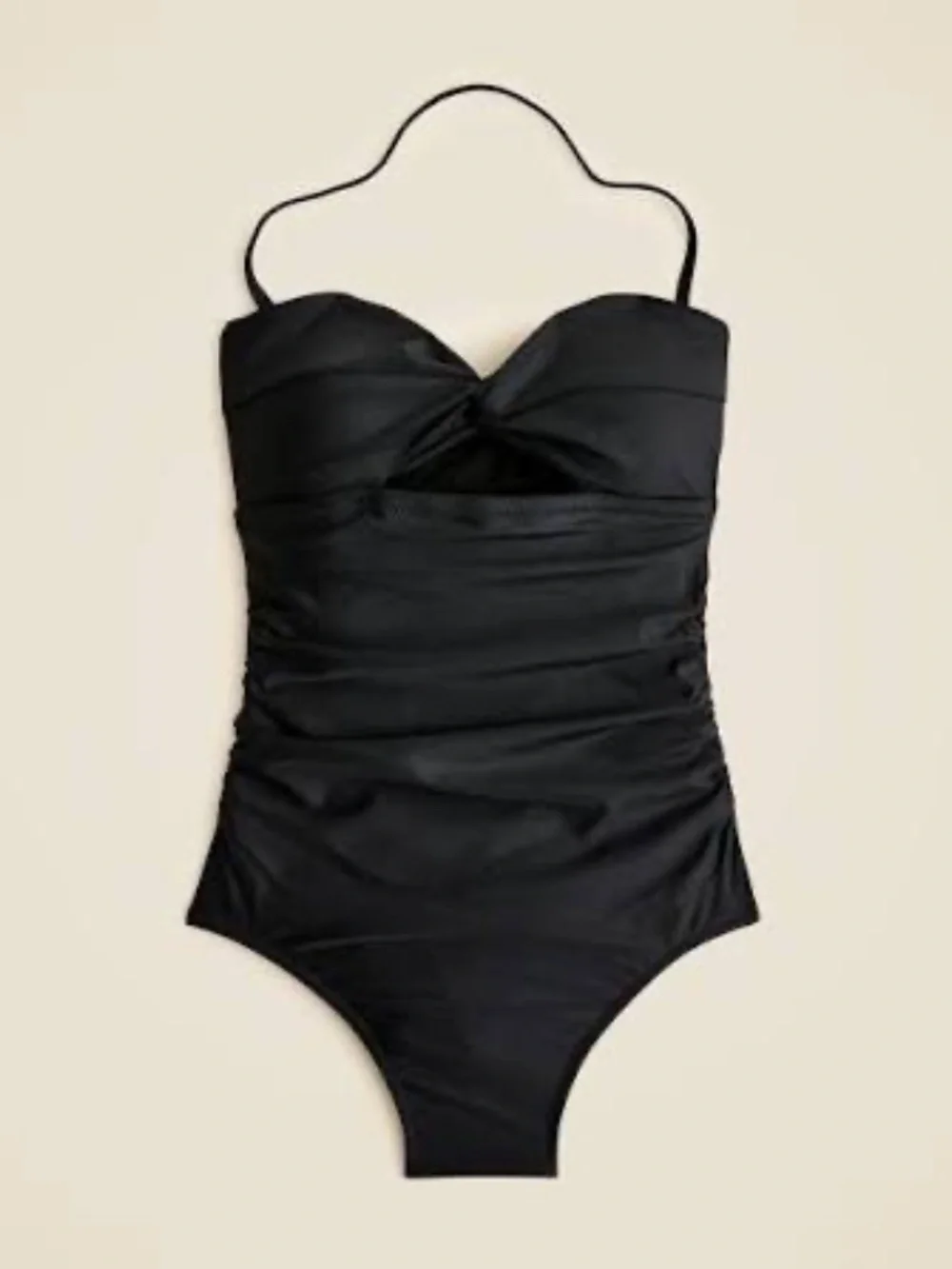 J. Crew Gemma Ruched Bandeau Cutout Black One Piece Swimsuit, 8, NWT